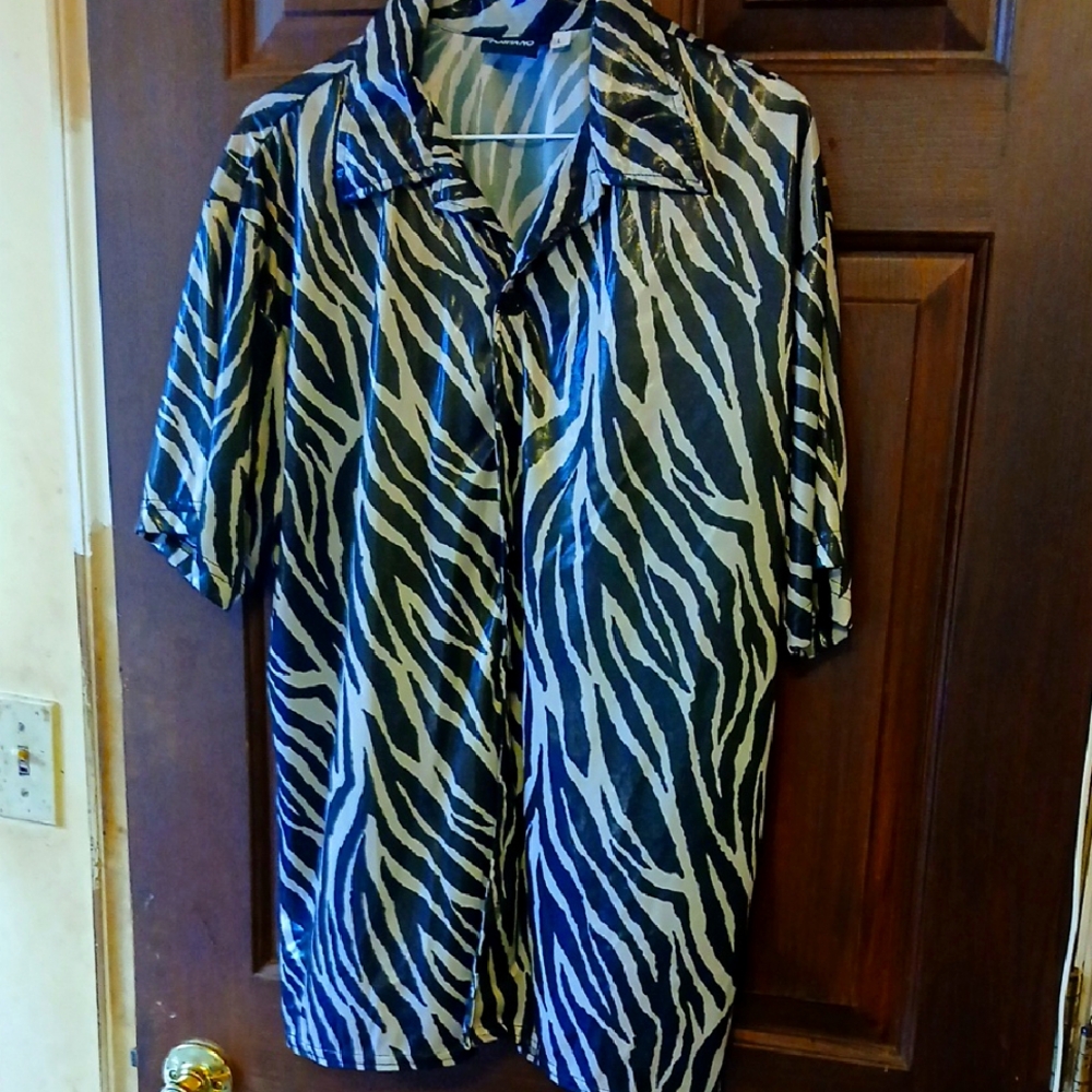 Zebra Print Button-Up Shirt